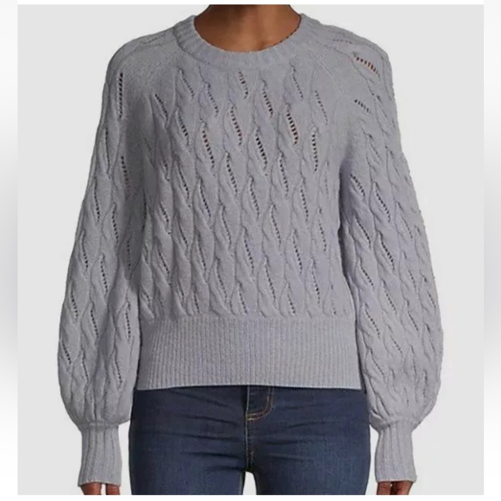 Cinq a Sept Women's Gray Crew Neck Balloon Sleeve Knit Sweater Sz XS